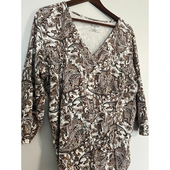 Talbots‎ Blouse Womens Size 2X Multicolor Paisley 3/4 Sleeve V Neck Faux Wrap - Picture 2 of 7